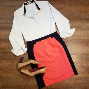 Worthington Career Pencil Skirt, Navy & Coral, Sz6